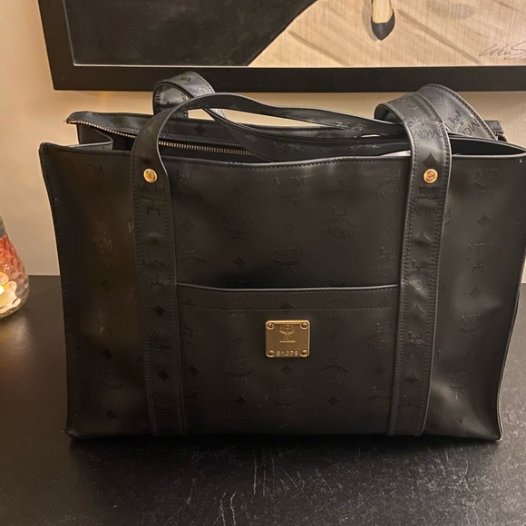 MCM Handbags - MCM COA included-black monogram coated canvas double strap shoulder bag/zip tote